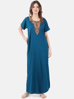 KOI SLEEPWEAR - Teal Embroidered A-Line Night Dress