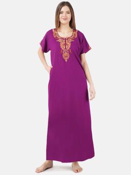 KOI SLEEPWEAR - Purple Embroidered A-Line Night Dress