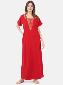 KOI SLEEPWEAR - Red Embroidered A-Line Night Dress