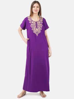 KOI SLEEPWEAR - Purple Embroidered A-Line Night Dress