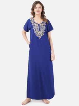 KOI SLEEPWEAR - Blue Embroidered A-Line Night Dress