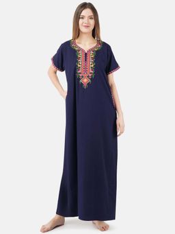 KOI SLEEPWEAR - Navy Blue Embroidered A-Line Night Dress