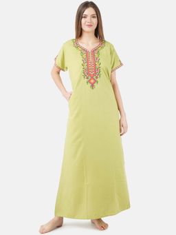 KOI SLEEPWEAR - Green Embroidered A-Line Night Dress