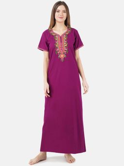 KOI SLEEPWEAR - Purple Embroidered A-Line Night Dress