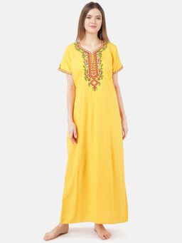 KOI SLEEPWEAR - Yellow Embroidered A-Line Night Dress