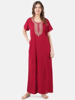 KOI SLEEPWEAR - Maroon Embroidered A-Line Night Dress
