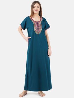 KOI SLEEPWEAR - Teal Embroidered A-Line Night Dress