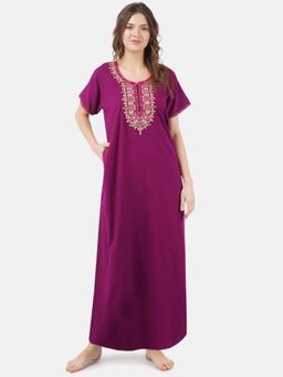 KOI SLEEPWEAR - Purple Embroidered A-Line Night Dress