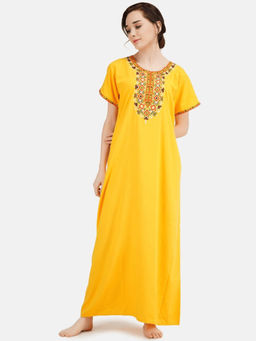 KOI SLEEPWEAR - Yellow Embroidered A-Line Night Dress