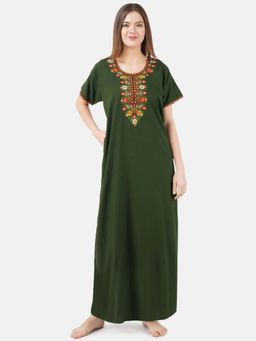 KOI SLEEPWEAR - Green Embroidered A-Line Night Dress