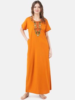 KOI SLEEPWEAR - Mustard Embroidered A-Line Night Dress