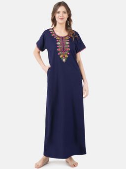 KOI SLEEPWEAR - Navy Blue Embroidered A-Line Night Dress