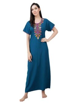 KOI SLEEPWEAR - Teal Embroidered A-Line Night Dress