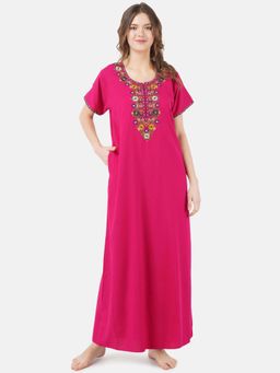 KOI SLEEPWEAR - Pink Embroidered A-Line Night Dress