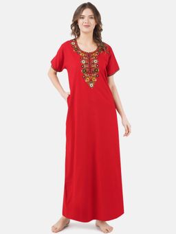 KOI SLEEPWEAR - Red Embroidered A-Line Night Dress