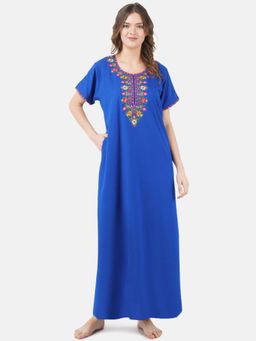 KOI SLEEPWEAR - Blue Embroidered A-Line Night Dress