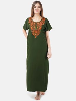 KOI SLEEPWEAR - Green Embroidered A-Line Night Dress