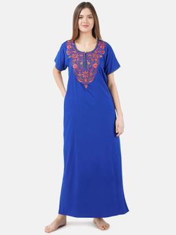 KOI SLEEPWEAR - Blue Embroidered A-Line Night Dress
