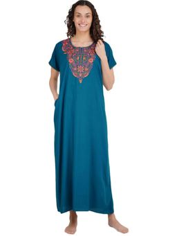 KOI SLEEPWEAR - Teal Embroidered A-Line Night Dress