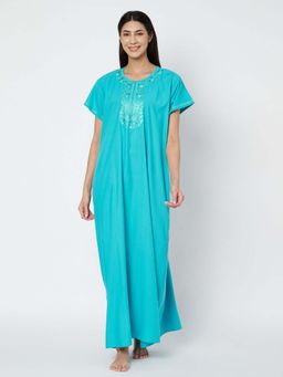 KOI SLEEPWEAR - Blue Embroidered A-Line Night Dress