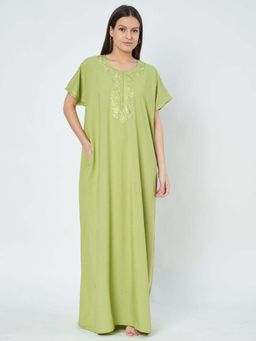 KOI SLEEPWEAR - Green Embroidered A-Line Night Dress