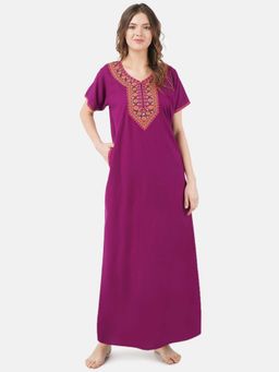 KOI SLEEPWEAR - Purple Embroidered A-Line Night Dress
