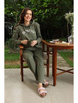 Zivame - Olive Printed Relaxed Hoodie and Pant