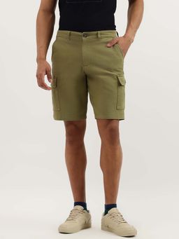 United Colors of Benetton - Green Solid Comfort Fit Cargo Shorts