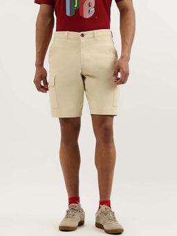 United Colors of Benetton - Beige Solid Comfort Fit Cargo Shorts