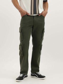 United Colors of Benetton - Green Solid Straight Fit Cargo