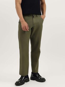 United Colors of Benetton - Olive Solid Straight Fit Canvas Carpenter Trouser