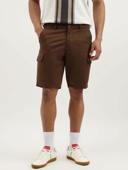 United Colors of Benetton - Brown Solid Comfort Fit Cargo Shorts