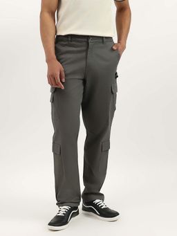 United Colors of Benetton - Grey Solid Straight Fit Broken Twill Washed Cargos