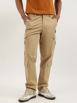 United Colors of Benetton - Beige Solid Straight Fit Broken Twill Washed Cargo