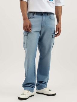 United Colors of Benetton - Blue Solid Comfort Fit Ice Wash Cargo Jeans