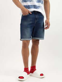United Colors of Benetton - Blue Solid Comfort Fit Dark Wash Tinted Shorts