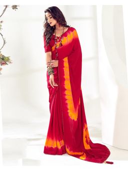 SANSKAR - Multi Shibori Crepe Printed Tasselled Saree with Unstitched Blouse