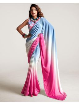 SANSKAR - Pink Ombre Padding Crepe Embroidered Border Saree with Unstitched Blouse