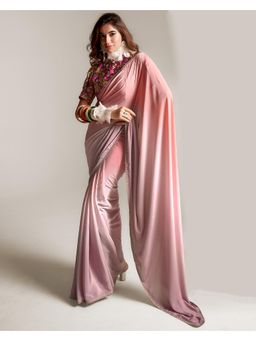 SANSKAR - Peach Ombre Padding Crepe Embroidered Border Saree with Unstitched Blouse