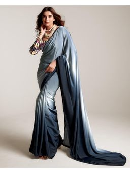 SANSKAR - Grey Ombre Padding Crepe Embroidered Border Saree with Unstitched Blouse