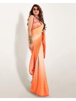 SANSKAR - Orange Ombre Padding Crepe Embroidered Border Saree with Unstitched Blouse