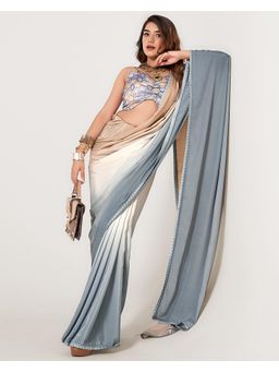 SANSKAR - Grey Ombre Crepe Padding Bollywood Style Saree with Unstitched Blouse