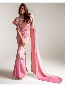 SANSKAR - Peach Ombre Crepe Padding Bollywood Style Saree with Unstitched Blouse