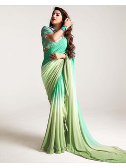 SANSKAR - Sea Green Ombre Crepe Padding Bollywood Style Saree with Unstitched Blouse