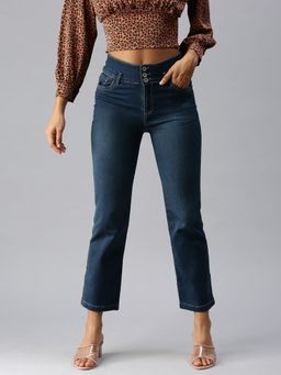 SHOWOFFFF - Women Clean Look Navy Blue Straight Fit Denim Jeans