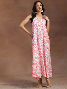 Libas - Multi Color Floral Printed Cotton Maxi Dress with A Pocket