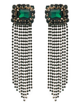 Raya Jewels - Crystal Stud Fringe Earrings