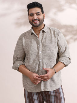 Instafab Plus - Men's Cloud Grey Self-Design Wave Shirt