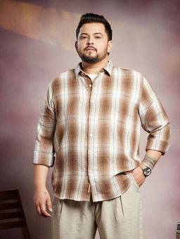 Instafab Plus - Men's Chocolate Brown Ombre Buffalo Check Shirt