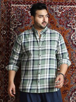 Instafab Plus - Men's Sage Green Shadow-Checkered Shirt